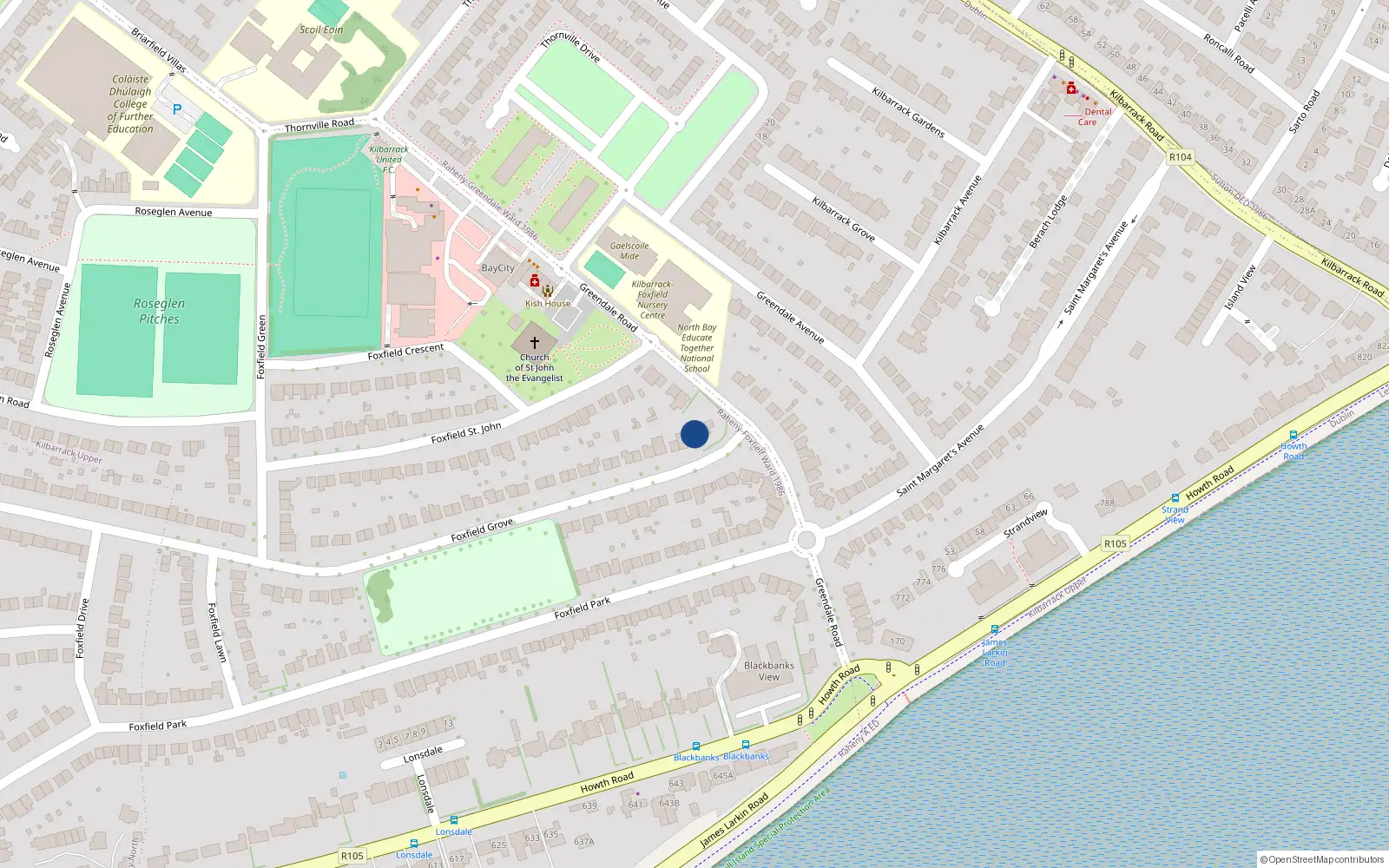 Overhead map showing the location of 3 Foxfield Grove, Dublin 5
