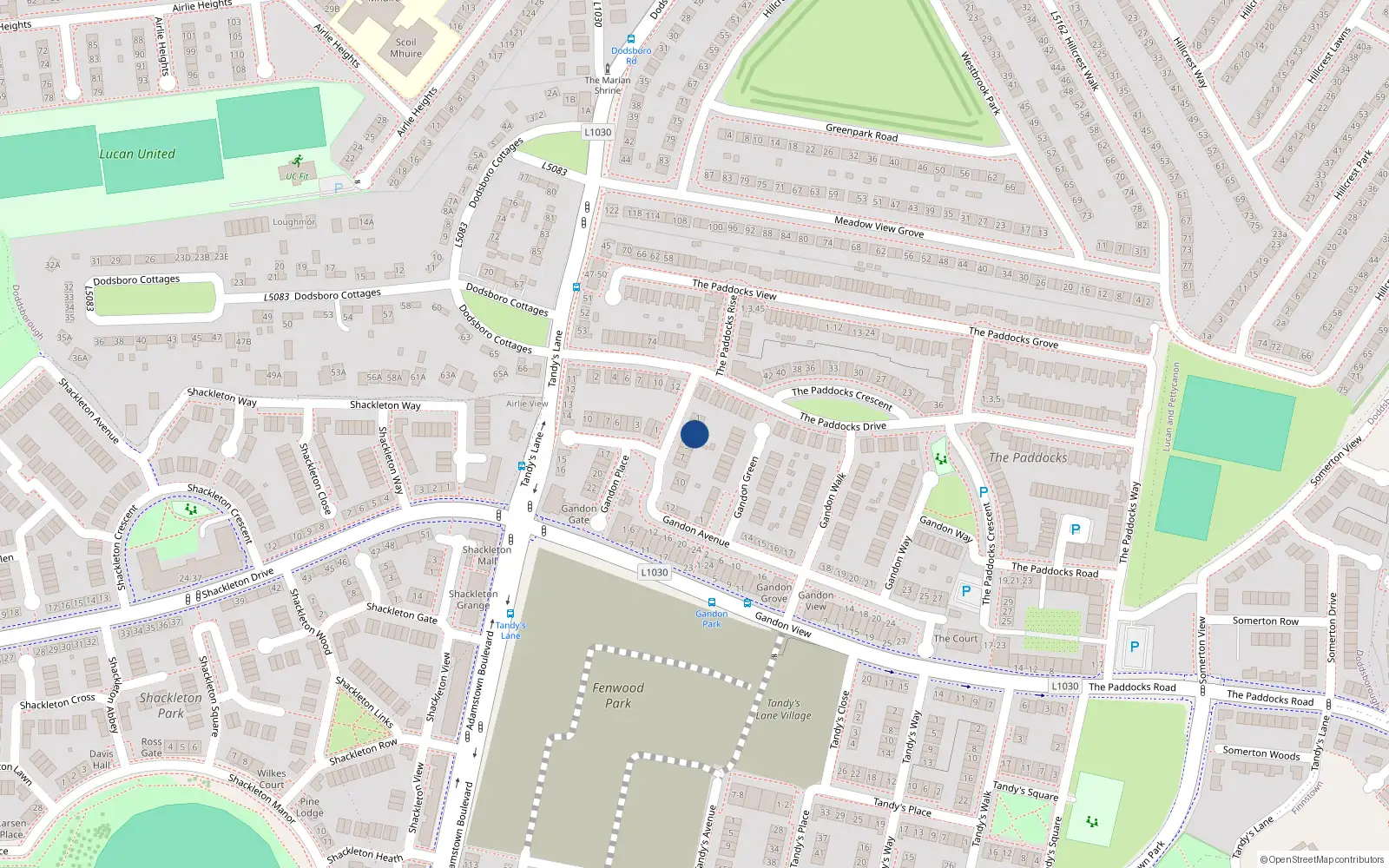 Overhead map showing the location of 3 Gandon Avenue, Lucan