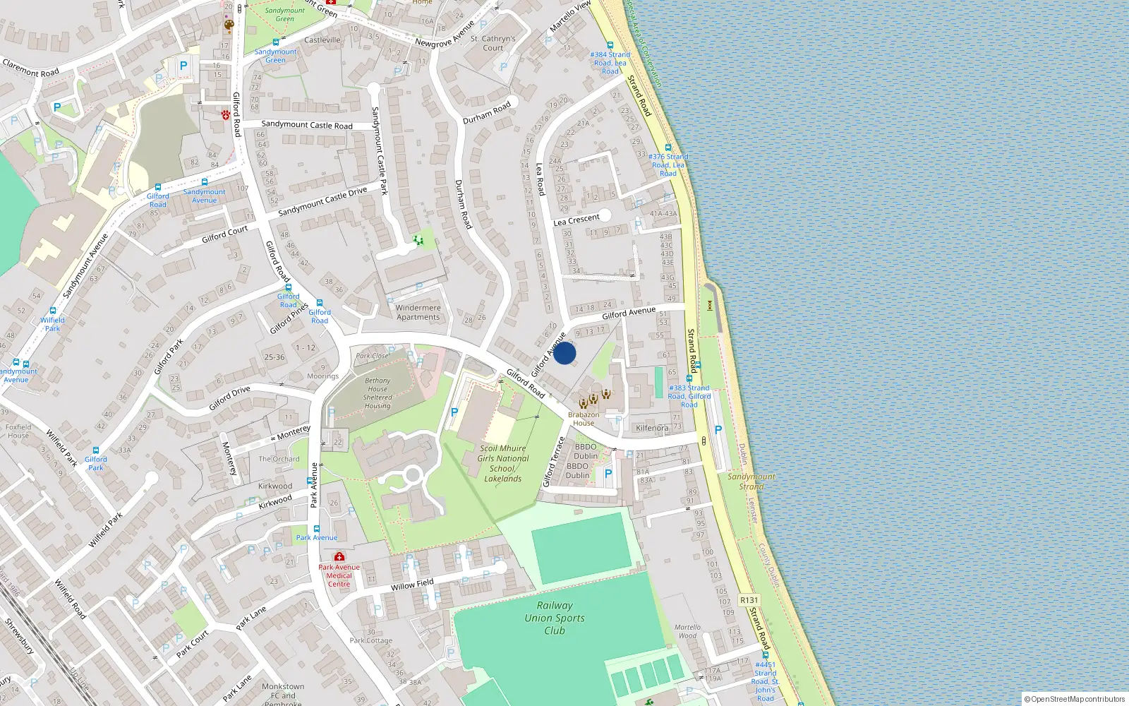 Overhead map showing the location of 3 Gilford Avenue, Sandymount