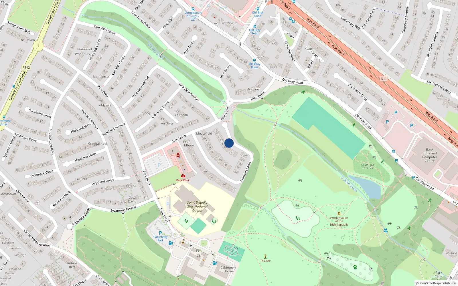 Overhead map showing the location of 3 Gleann Ni Ri, Druides Valley, Cabinteely