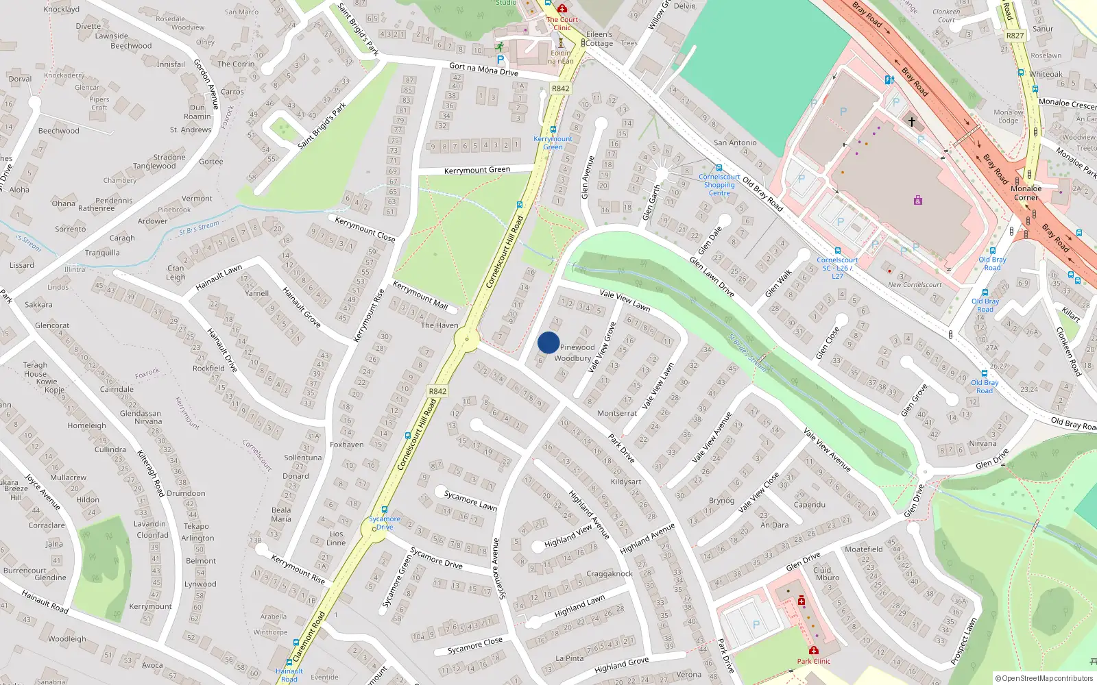 Overhead map showing the location of 3 Glen Lawn Drive, Dublin 18