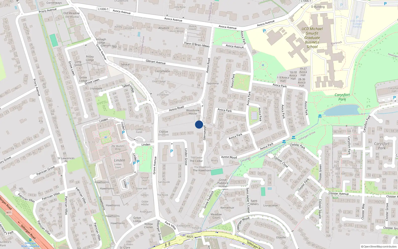 Overhead map showing the location of 3 Glensavage, Avoca Road, Blackrock