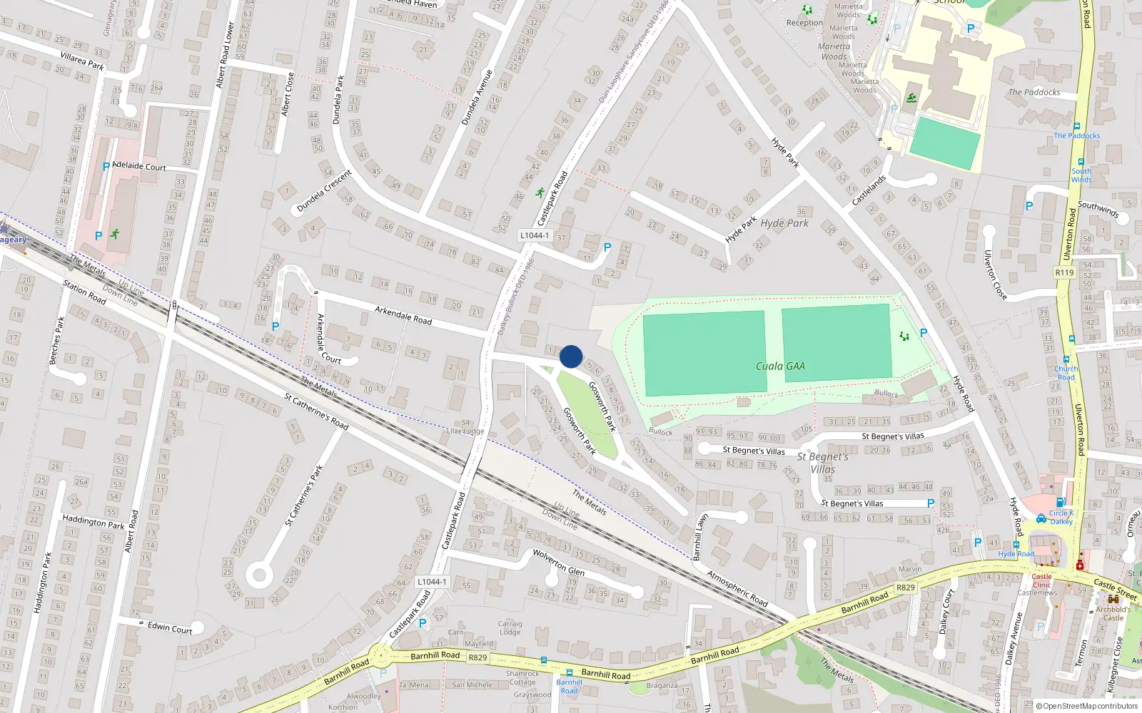 Overhead map showing the location of 3 Gosworth Park, Dublin