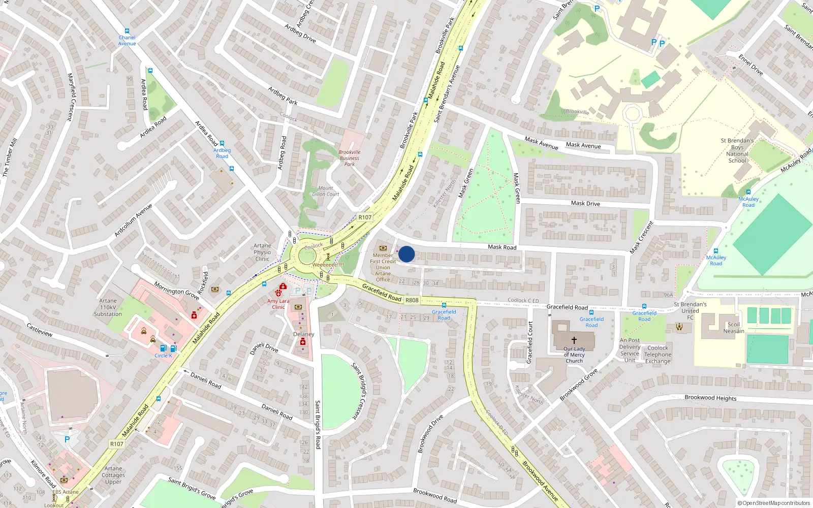 Overhead map showing the location of 3 Grace Court, Measc Road, Artane Dublin 5