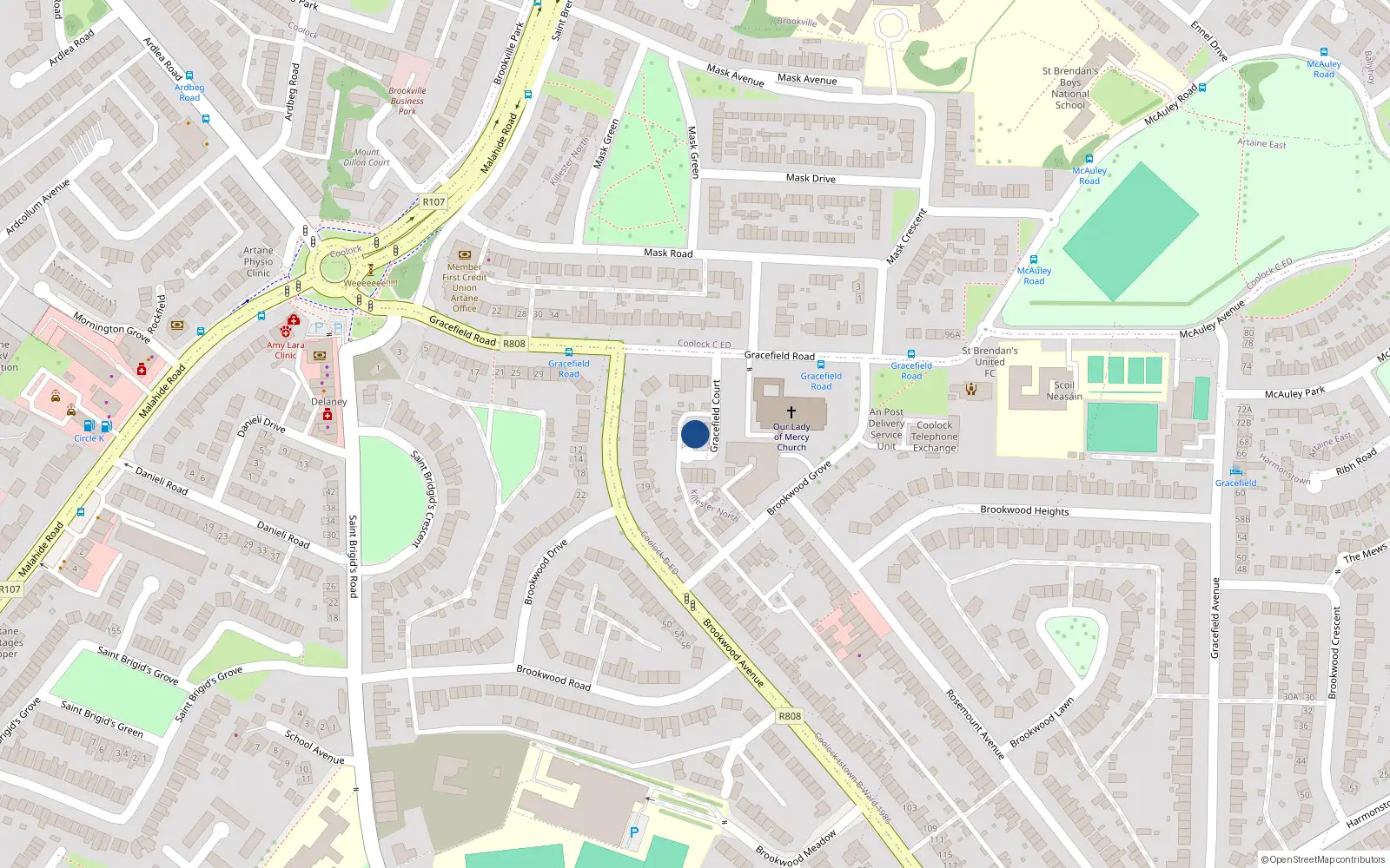Overhead map showing the location of 3 Gracefield Court, Artane, Dublin 5