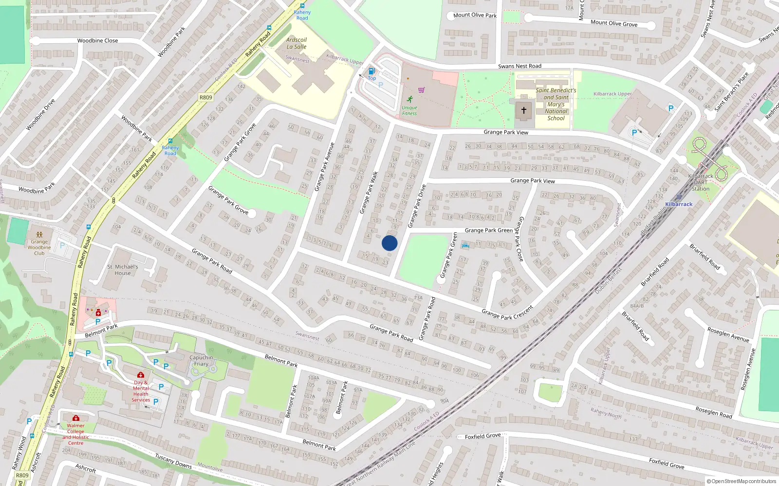 Overhead map showing the location of 3 Grange Park Drive, Raheny, Dublin 5