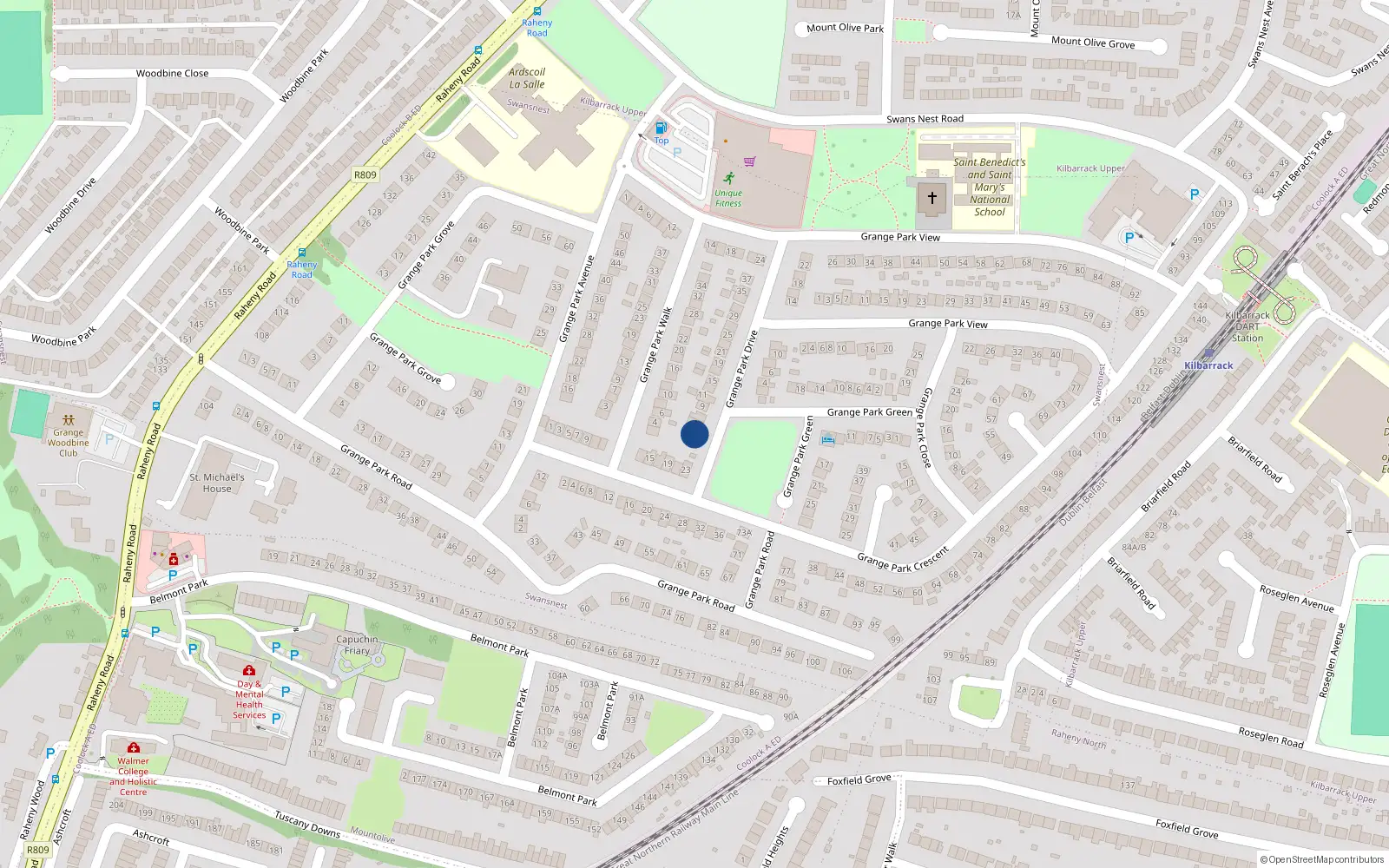Overhead map showing the location of 3 Grange Park Drive, Dublin 5