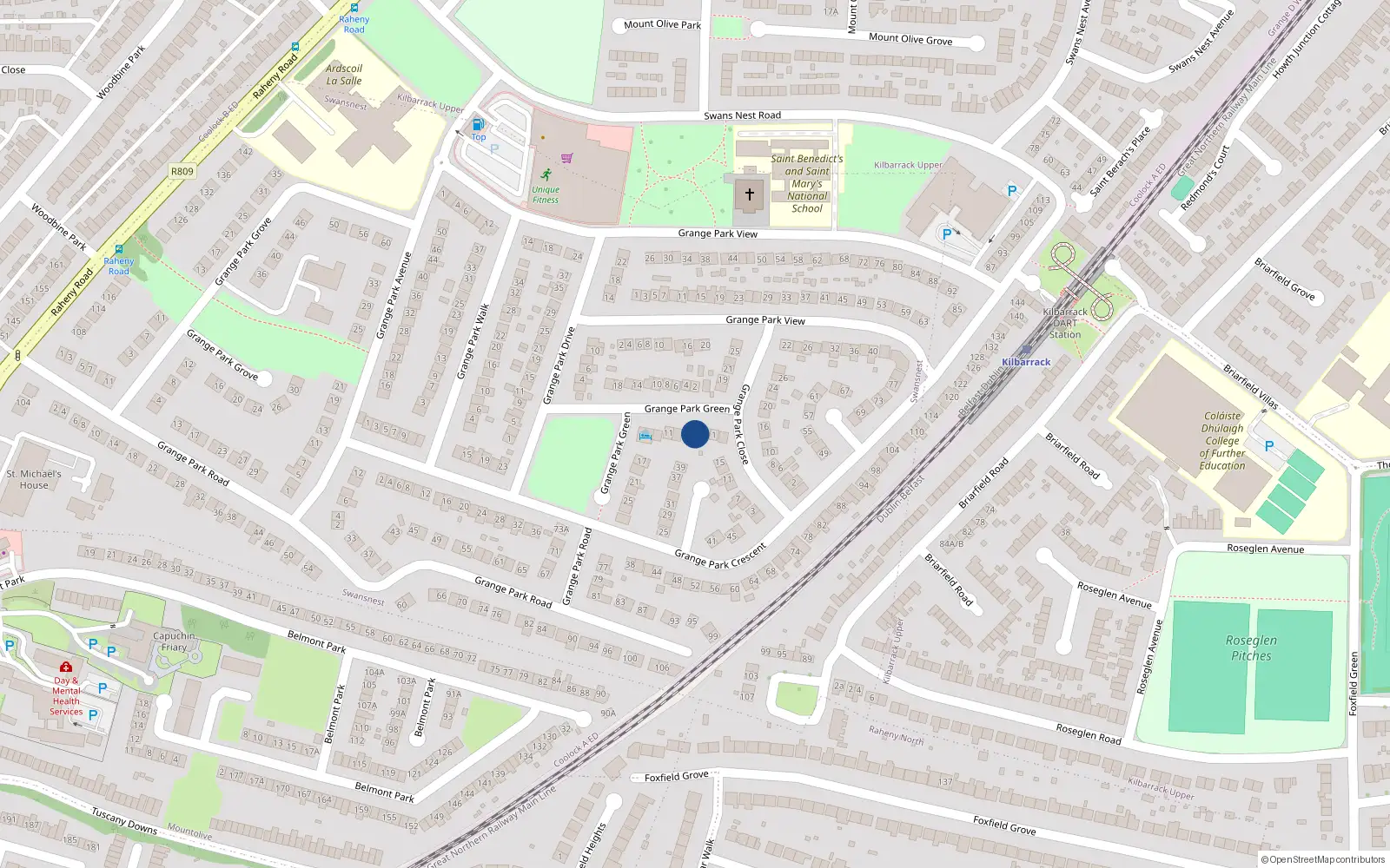 Overhead map showing the location of 3 Grange Park Green, Dublin 5