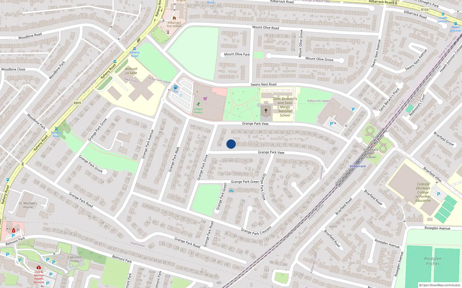 Overhead map showing the location of 3 Grange Park Rise, Dublin 5