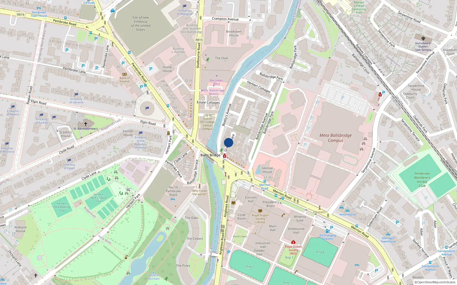 Overhead map showing the location of 3 Granite Place, Ballsbridge