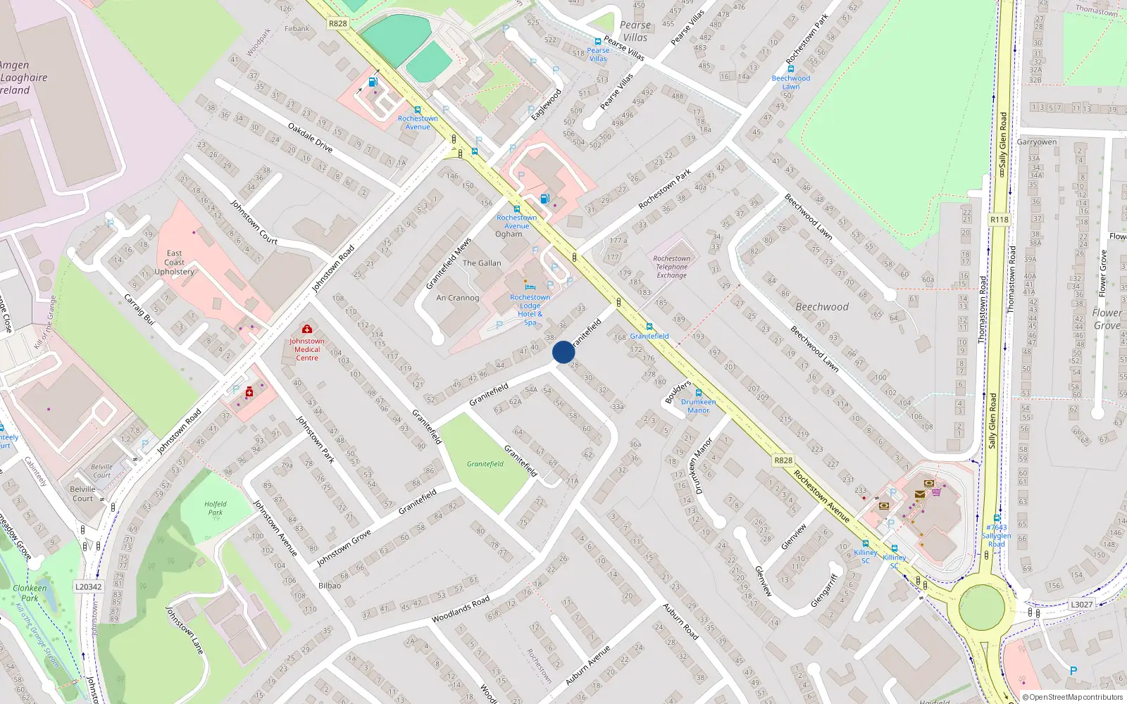 Overhead map showing the location of 3 Granitefield, Dun Laoghaire