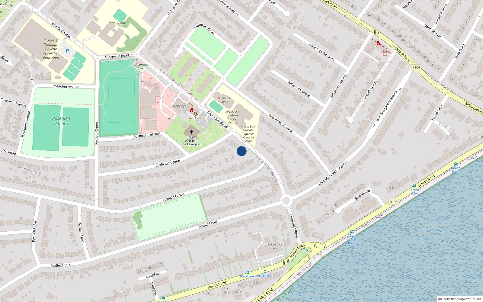 Overhead map showing the location of 3 Greendale Road, Raheny, Dublin 5
