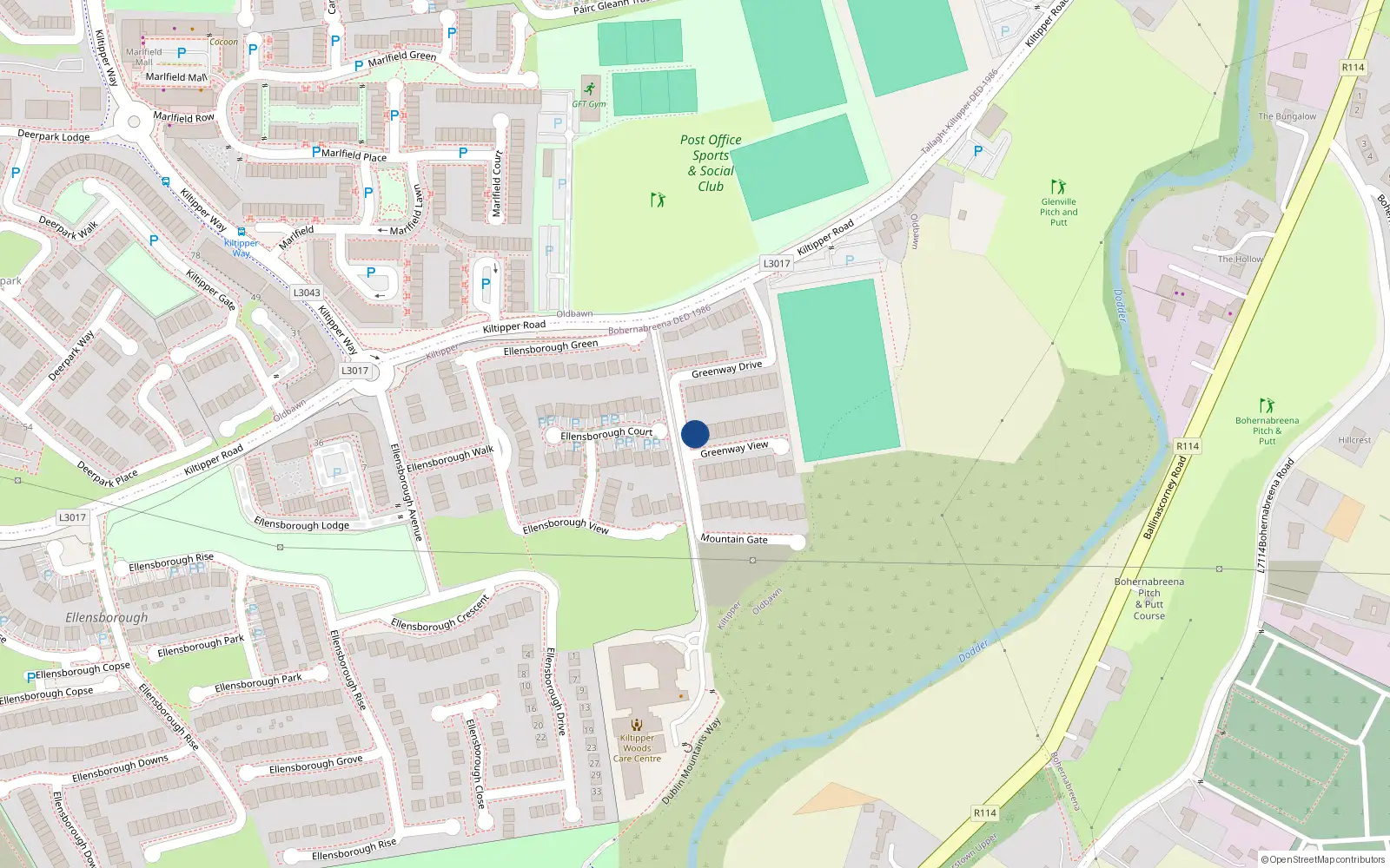 Overhead map showing the location of 3 Greenway View, Kiltipper