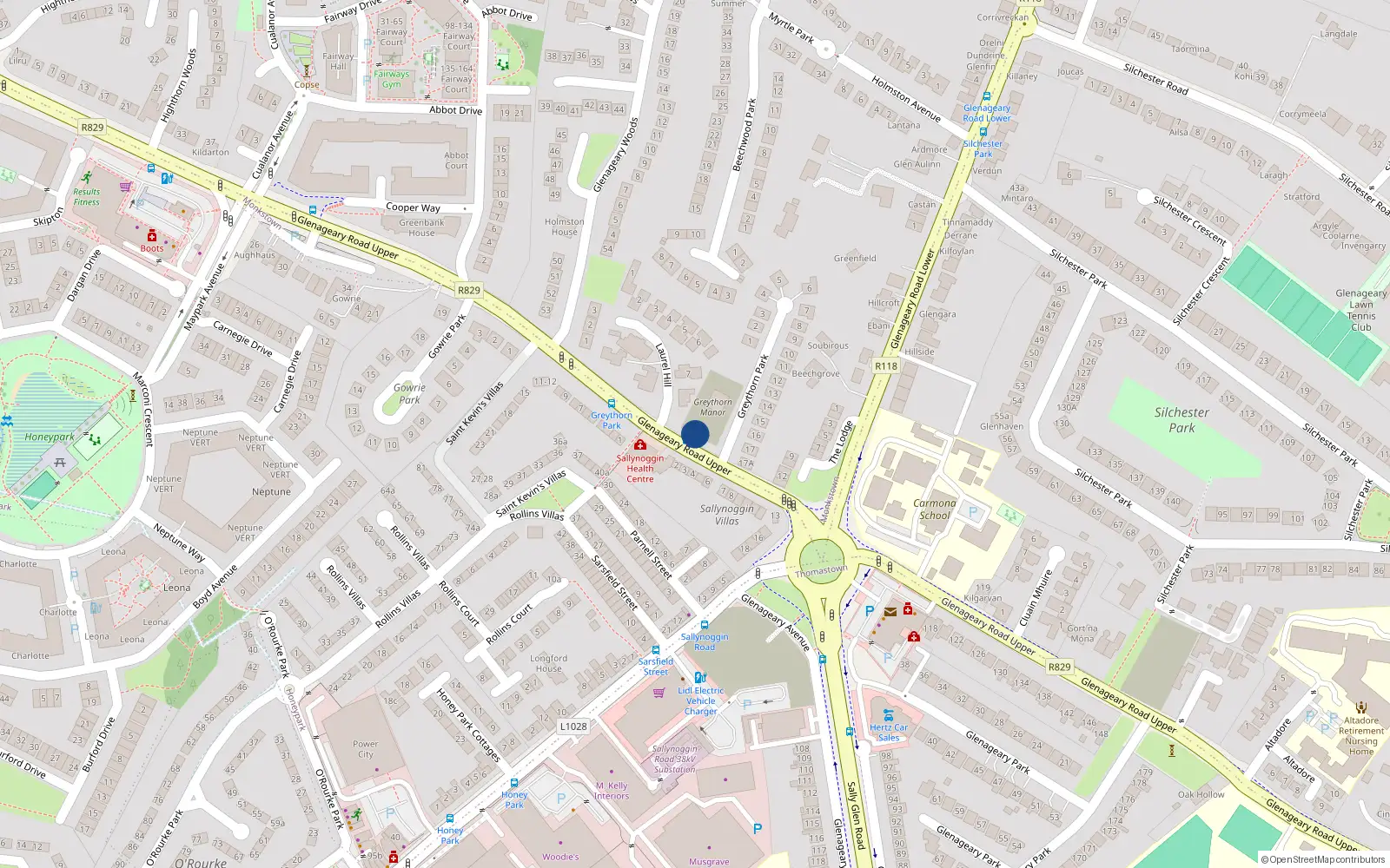 Overhead map showing the location of 3 Greythorn Manor, Glenageary