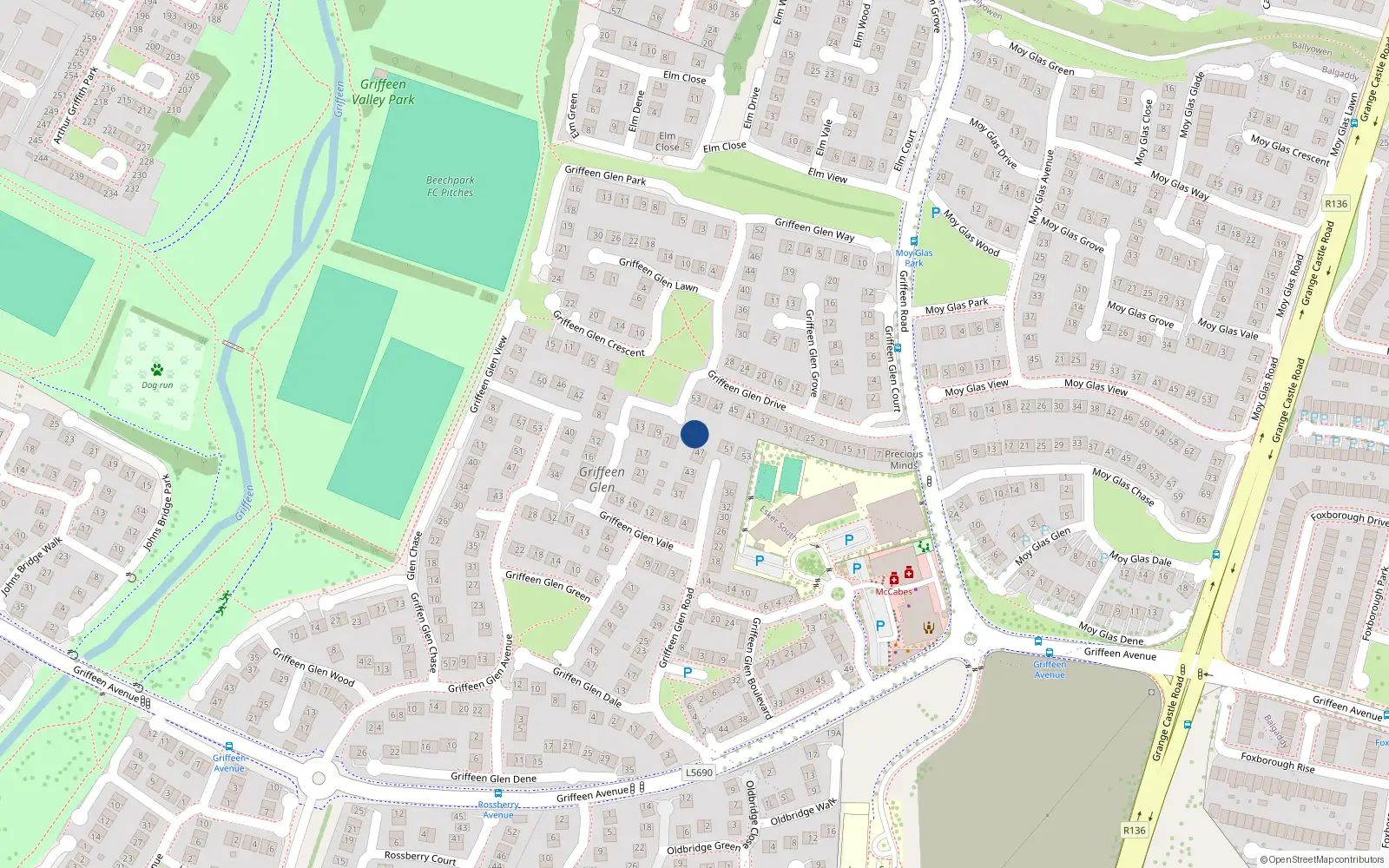 Overhead map showing the location of 3 Griffeen Glen Close, Lucan