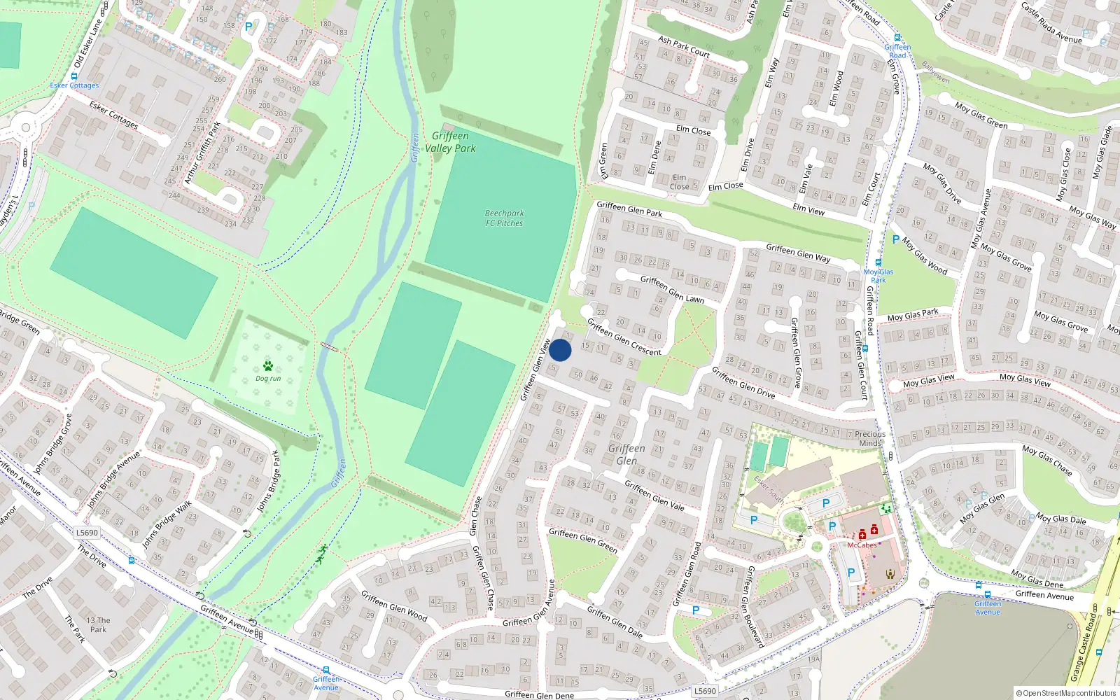 Overhead map showing the location of 3 Griffeen Glen View, Lucan, Co Dublin