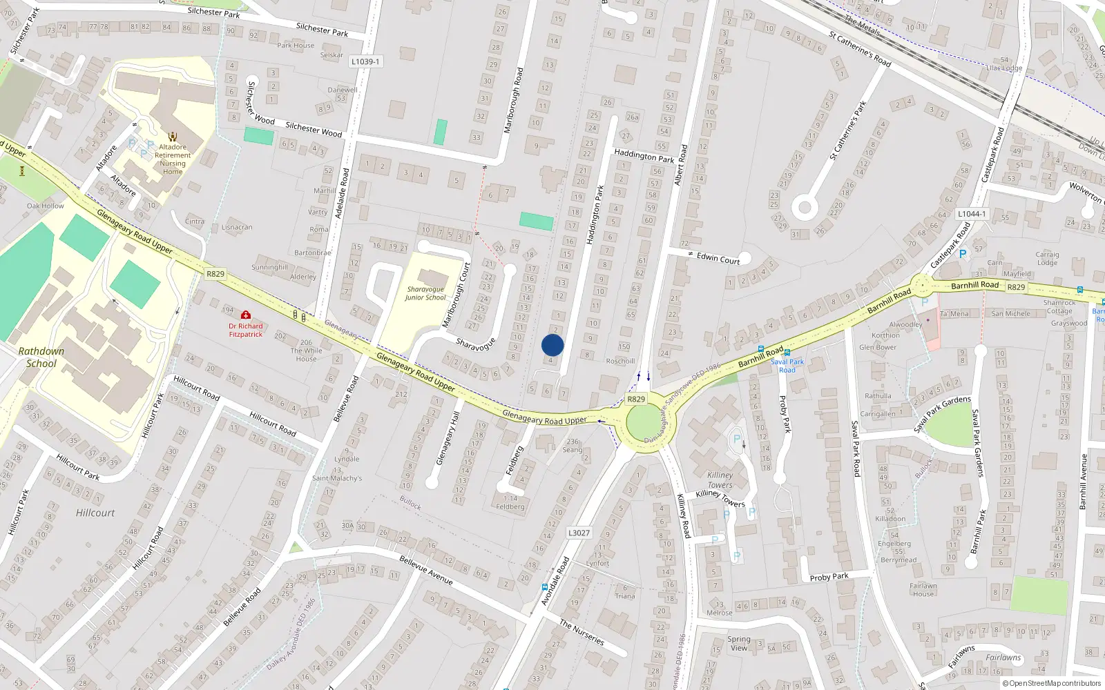 Overhead map showing the location of 3 Haddington Lawn, Dublin