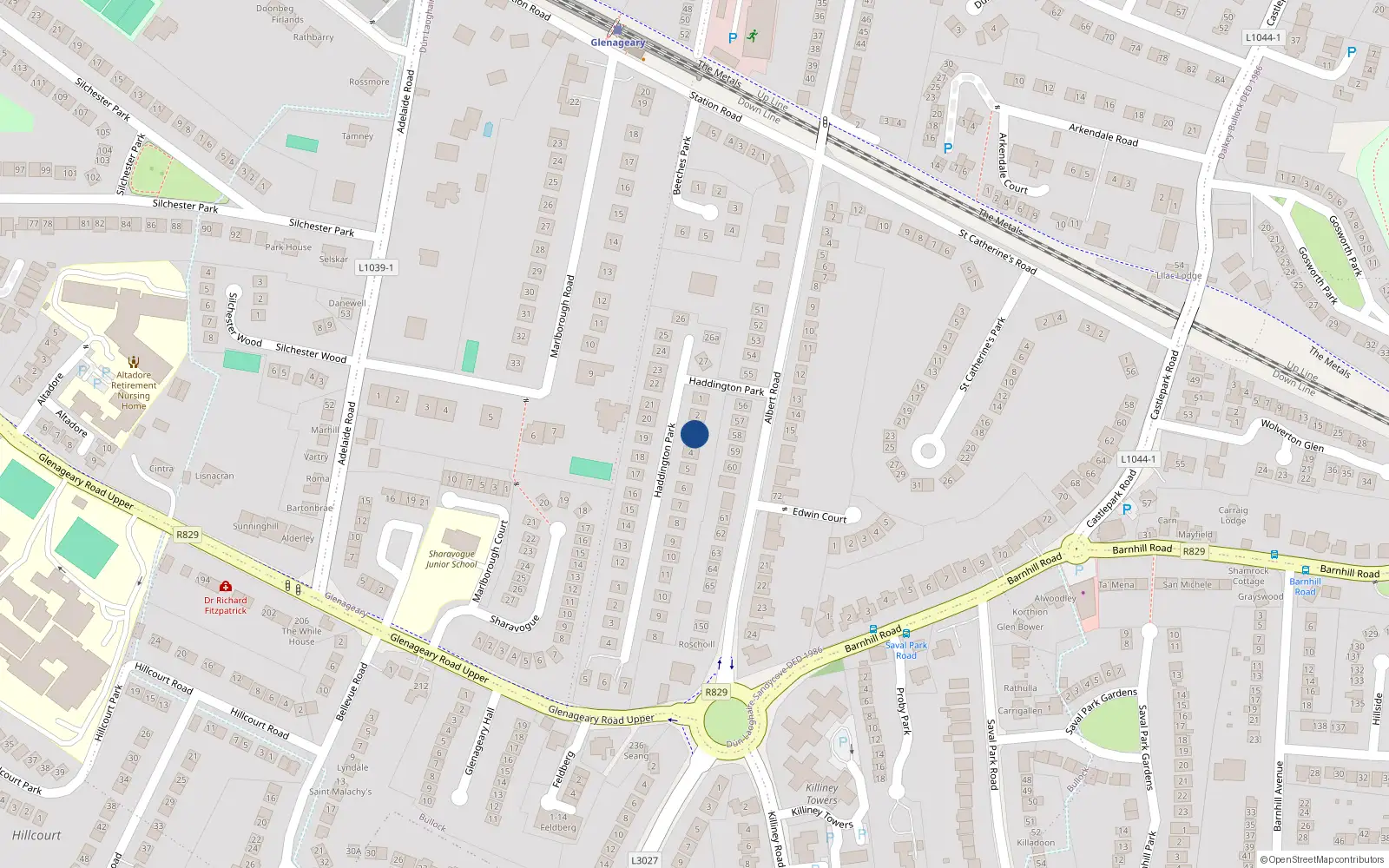 Overhead map showing the location of 3 Haddington Park, Dublin