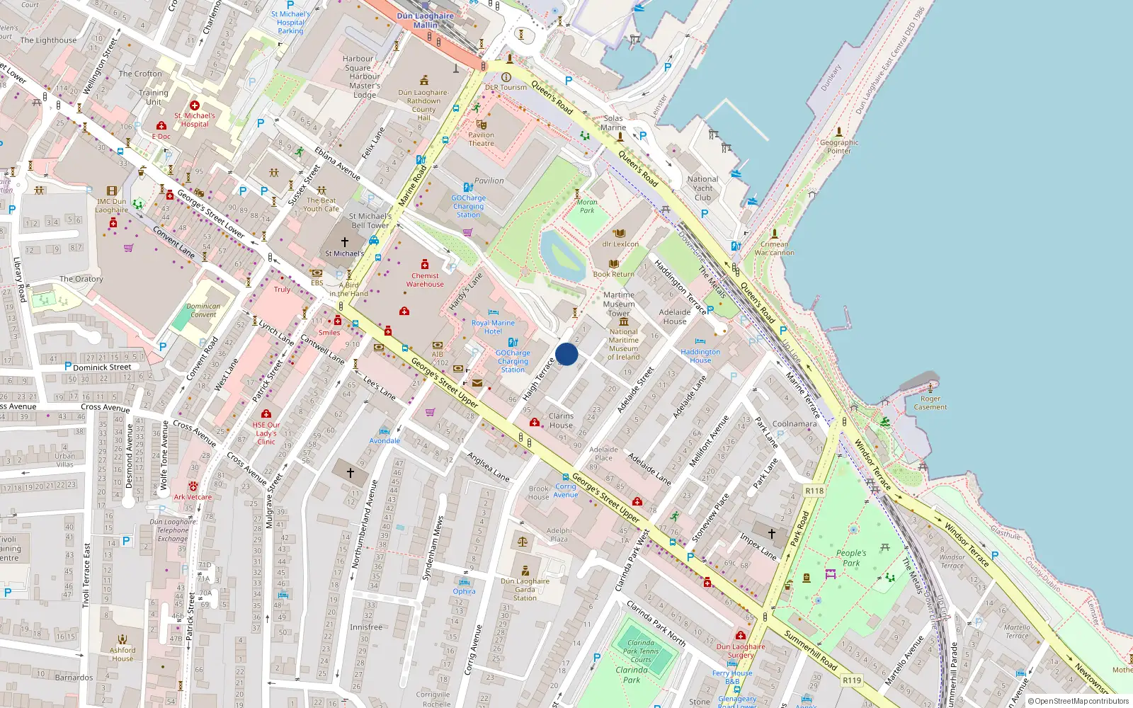 Overhead map showing the location of 3 Haigh Terrace, Dublin