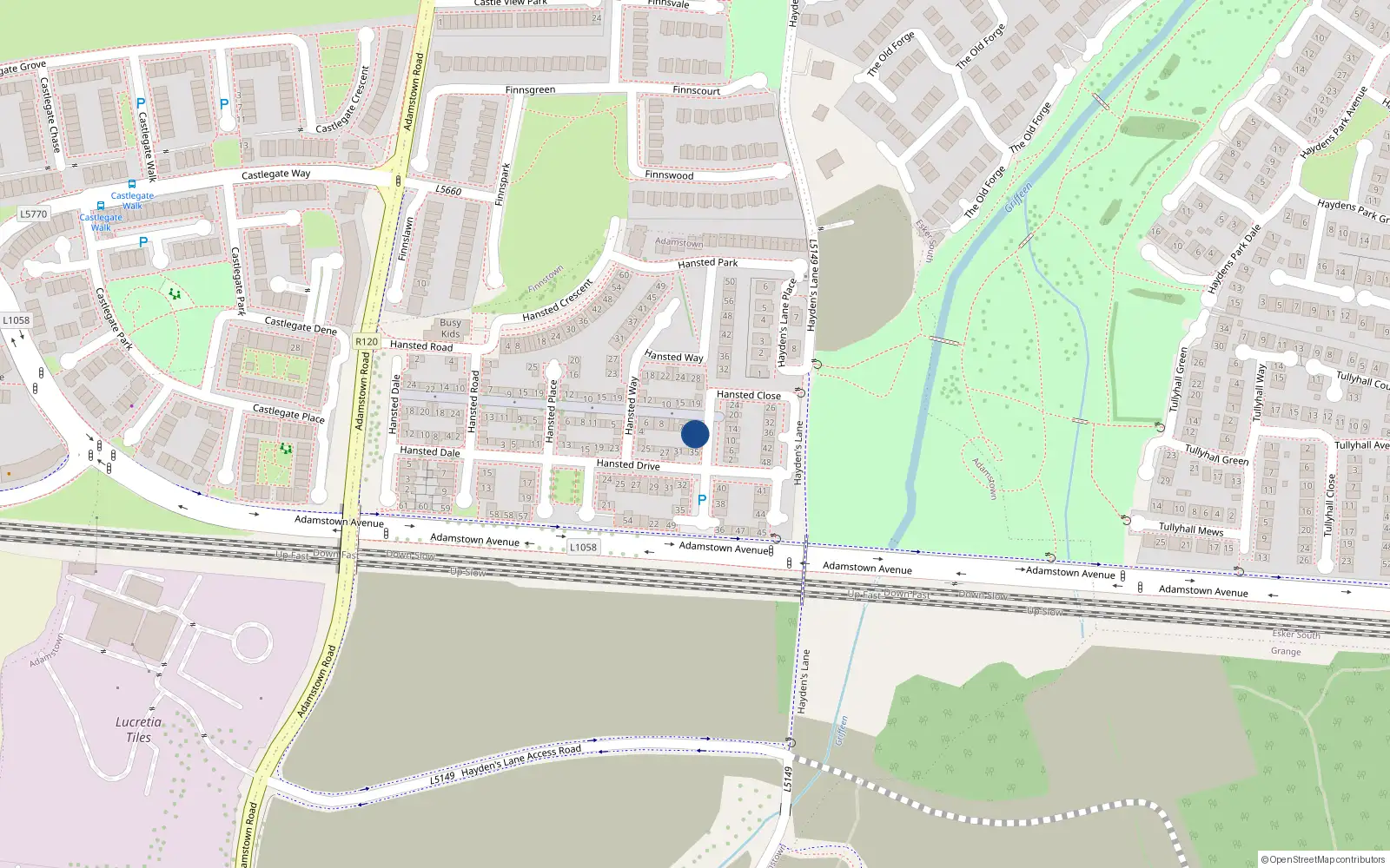 Overhead map showing the location of 3 Hansted Close, Lucan, Dublin