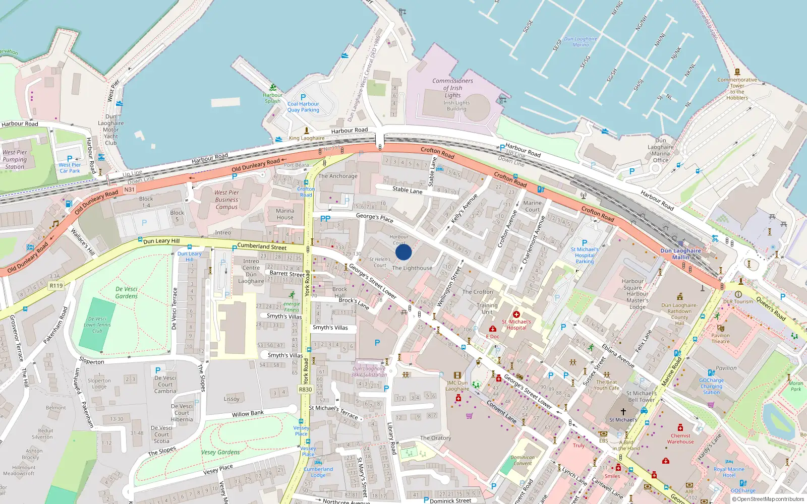 Overhead map showing the location of 3 Harbour Court, Georges Place, Dun Laoghaire