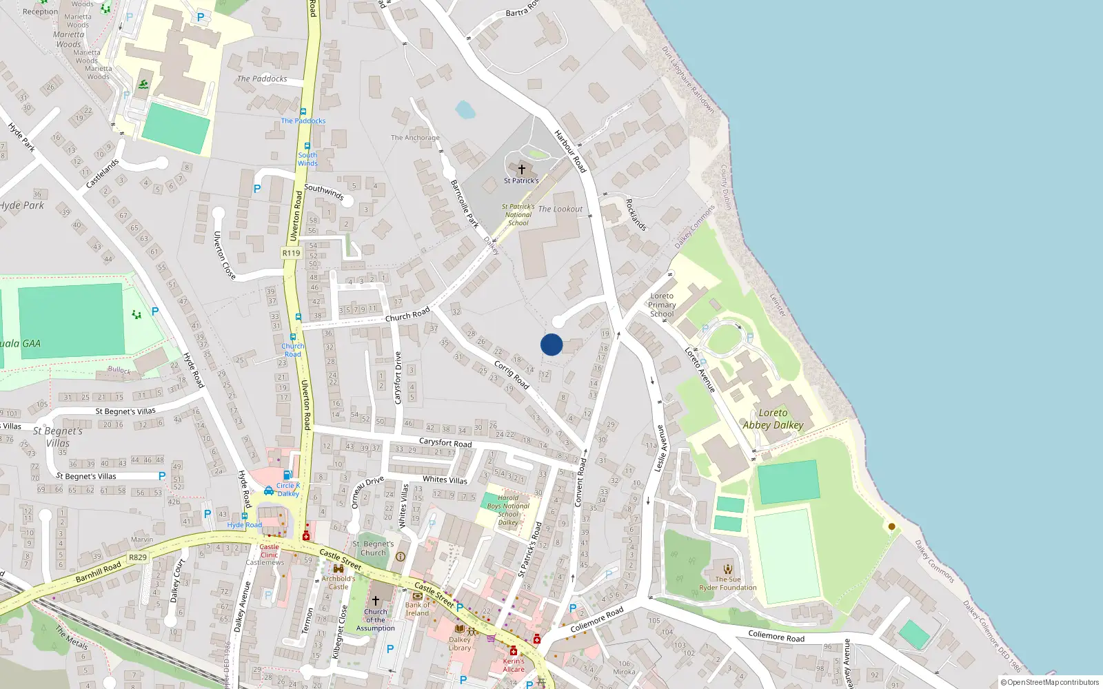 Overhead map showing the location of 3 Harbour Crescent, Harbour Road, Dalkey