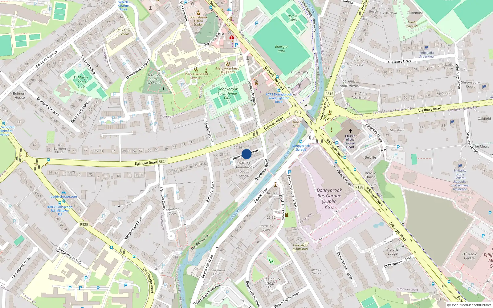 Overhead map showing the location of 3 Harmony Avenue, Donnybrook