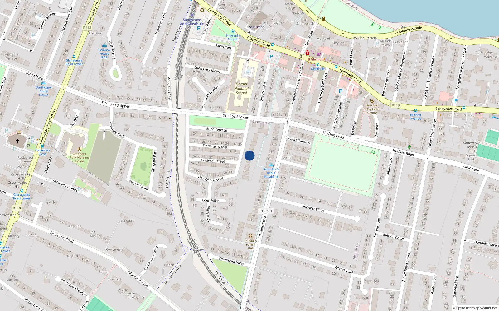 Overhead map showing the location of 3 Harold Terrace, Glasthule
