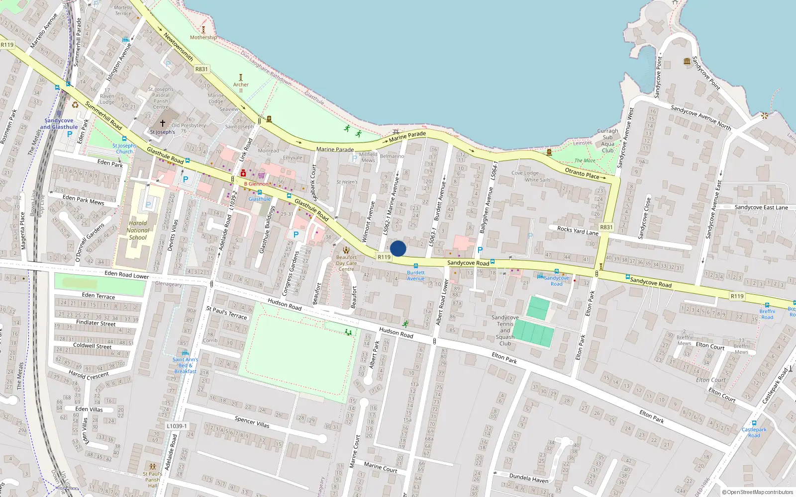 Overhead map showing the location of 3 Hastings Terrace, Sandycove Road, Sandycove Dublin