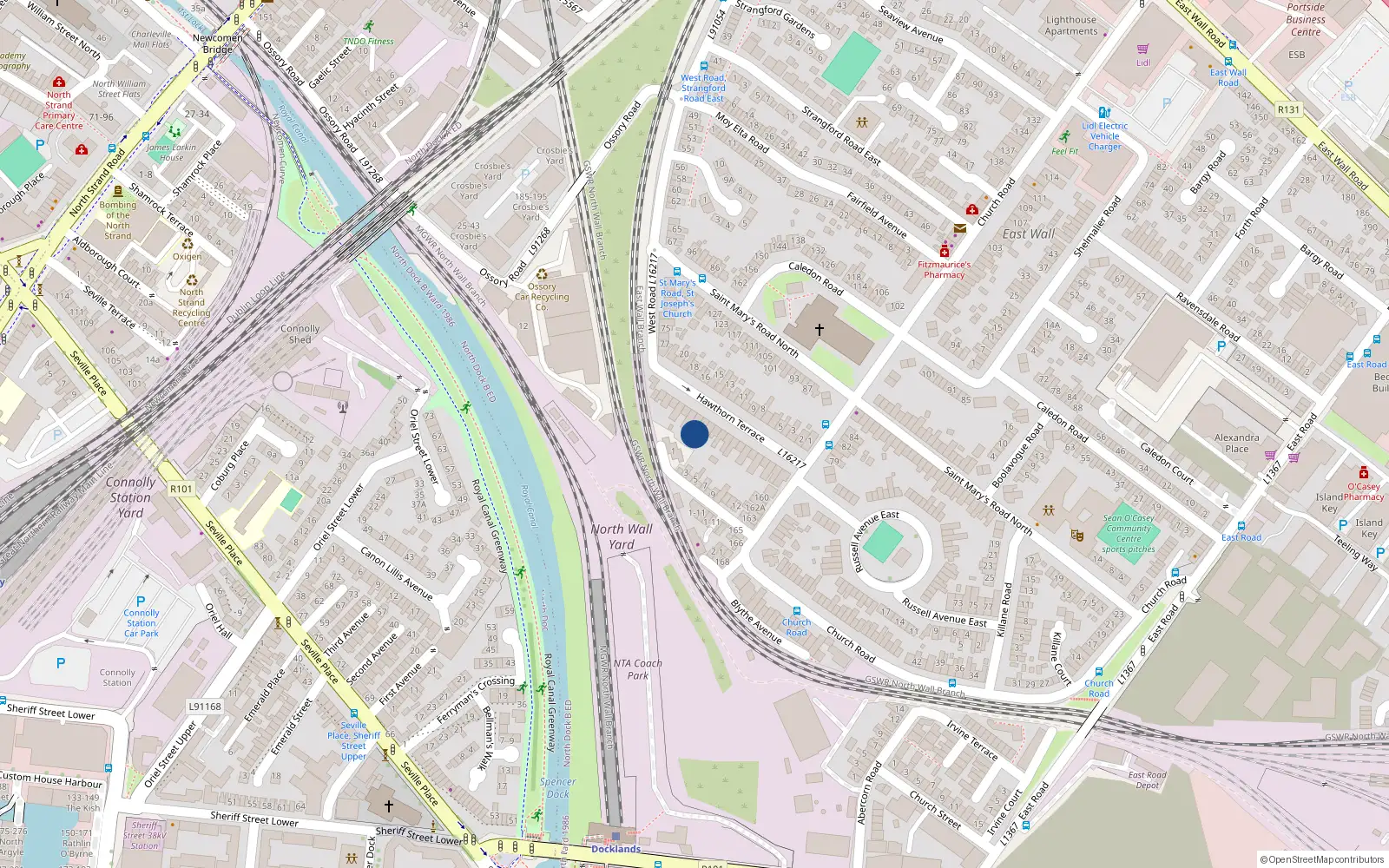 Overhead map showing the location of 3 Hawthorn Close, East Wall