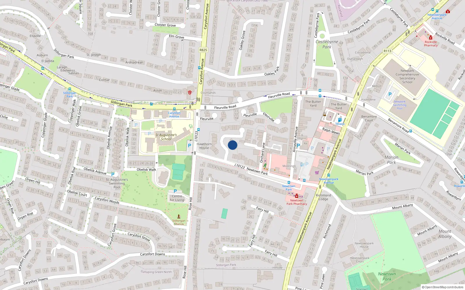 Overhead map showing the location of 3 Hawthorn Manor, Blackrock