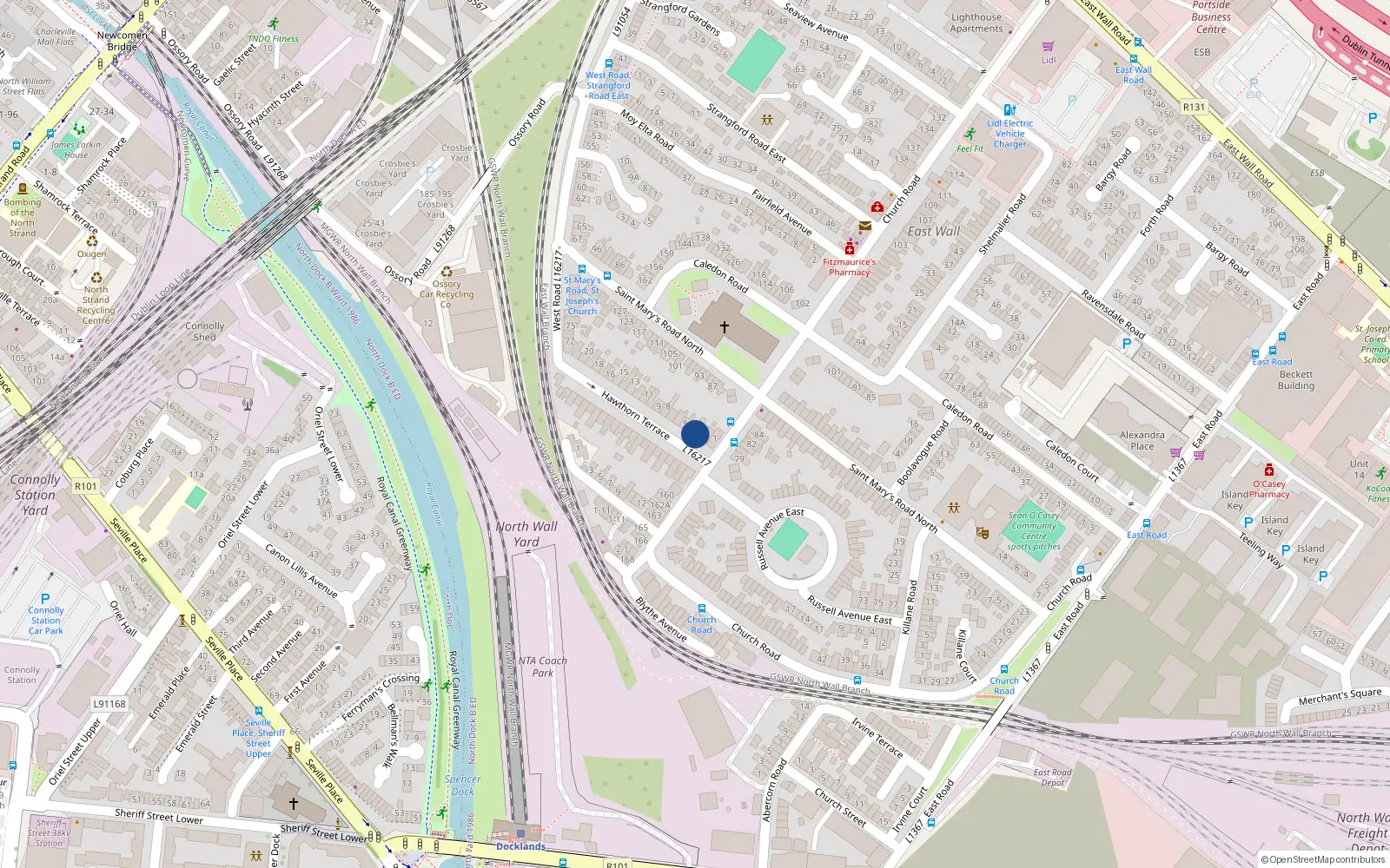 Overhead map showing the location of 3 Hawthorn Terrace, East Wall, Dublin 3