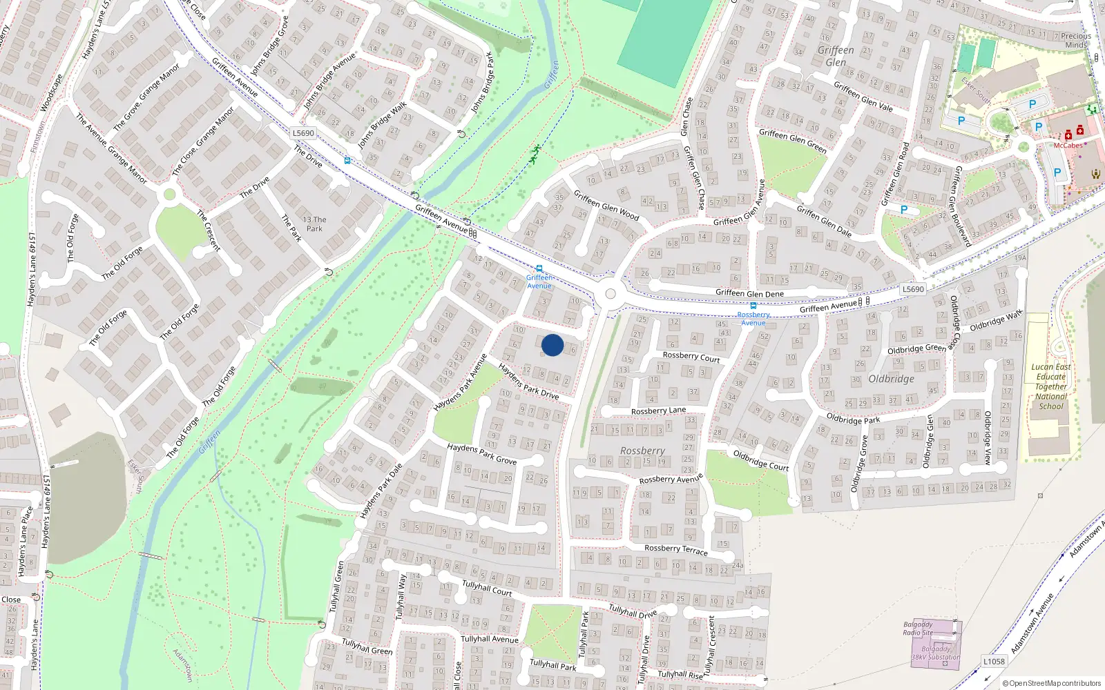 Overhead map showing the location of 3 Haydens Park Close, Lucan