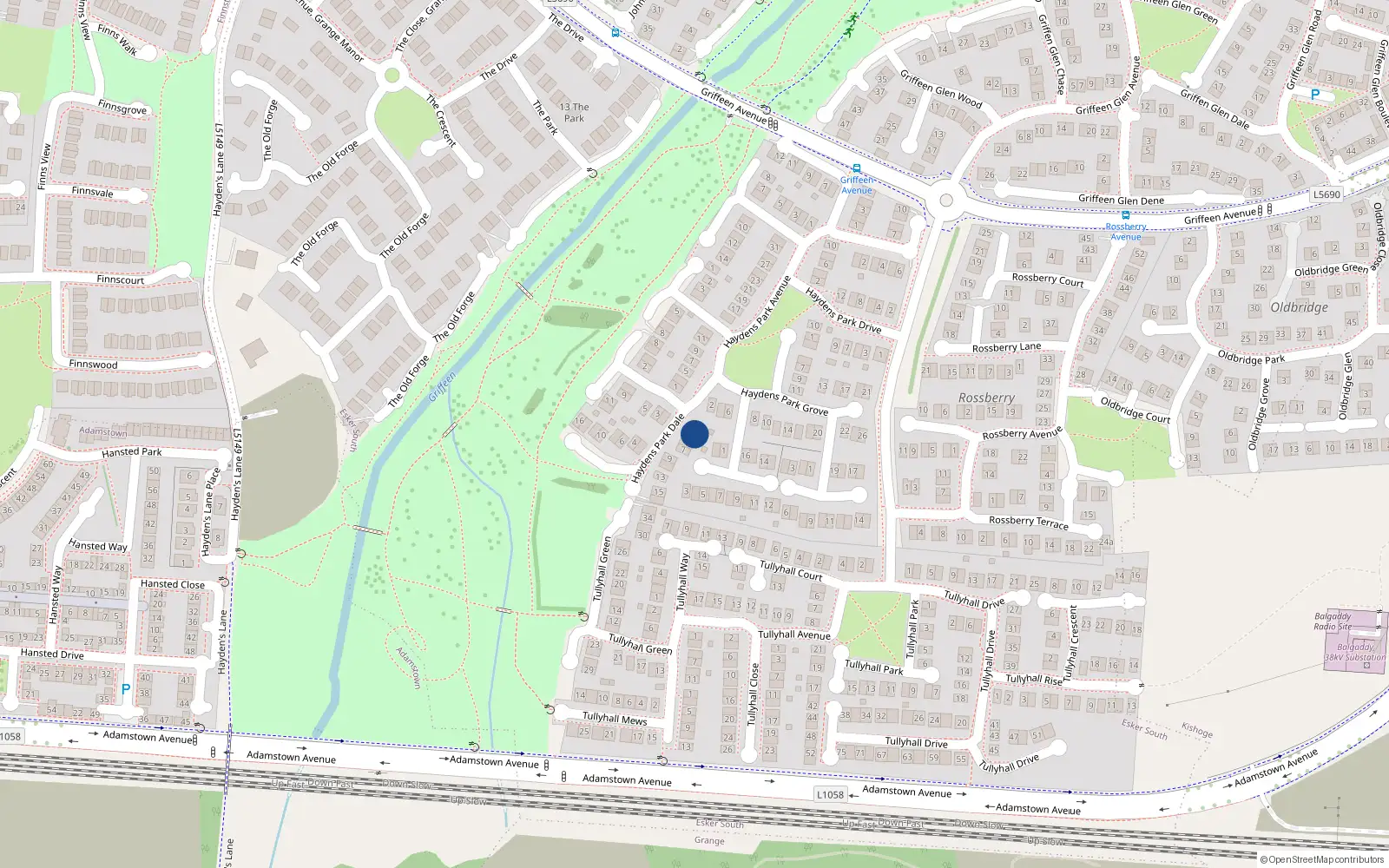 Overhead map showing the location of 3 Haydens Park Dale, Lucan