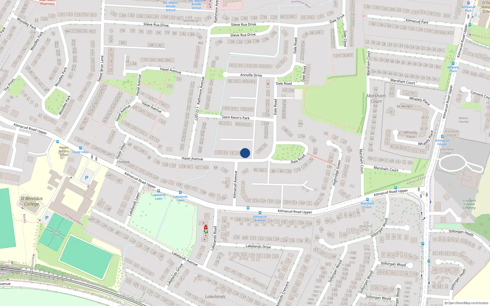 Overhead map showing the location of 3 Hazel Avenue, Kilmacud, Stillorgan