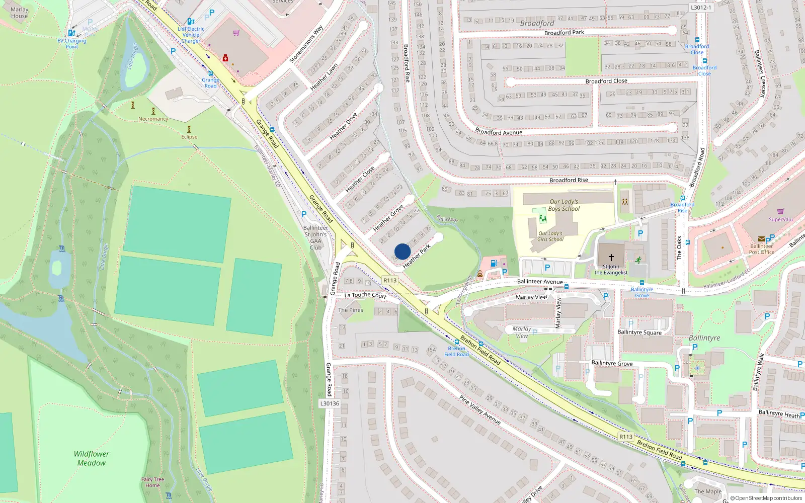 Overhead map showing the location of 3 Heather Park, Rathfarnham