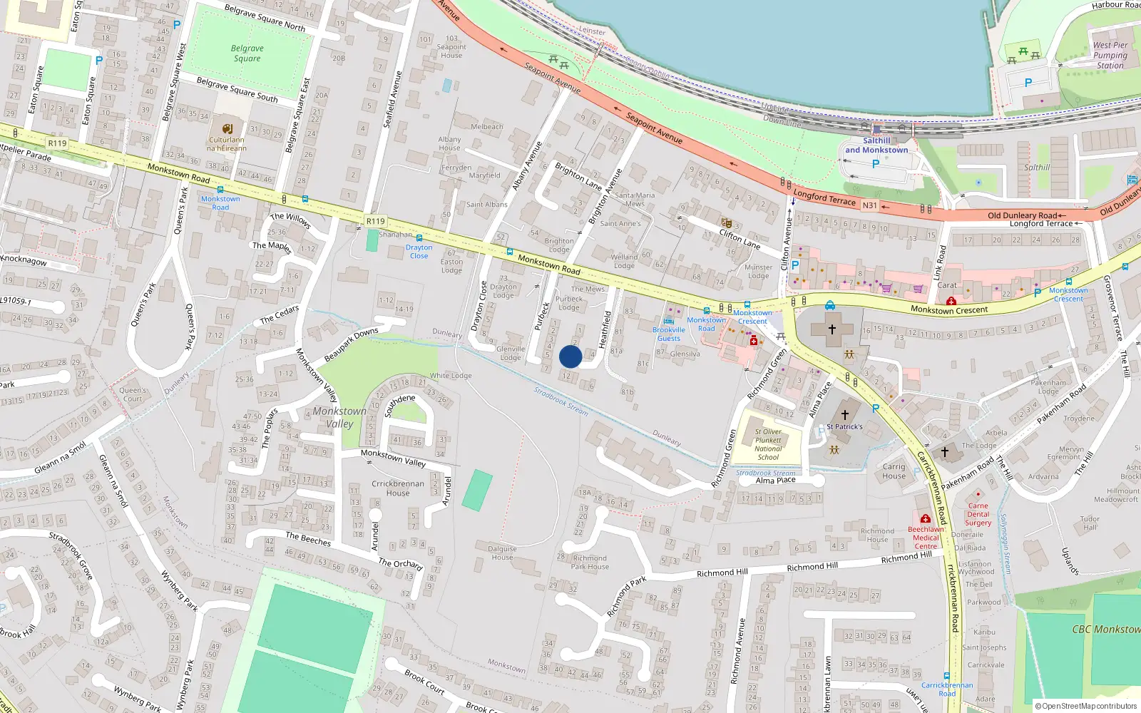 Overhead map showing the location of 3 Heathfield, Monkstown Road, Monkstown