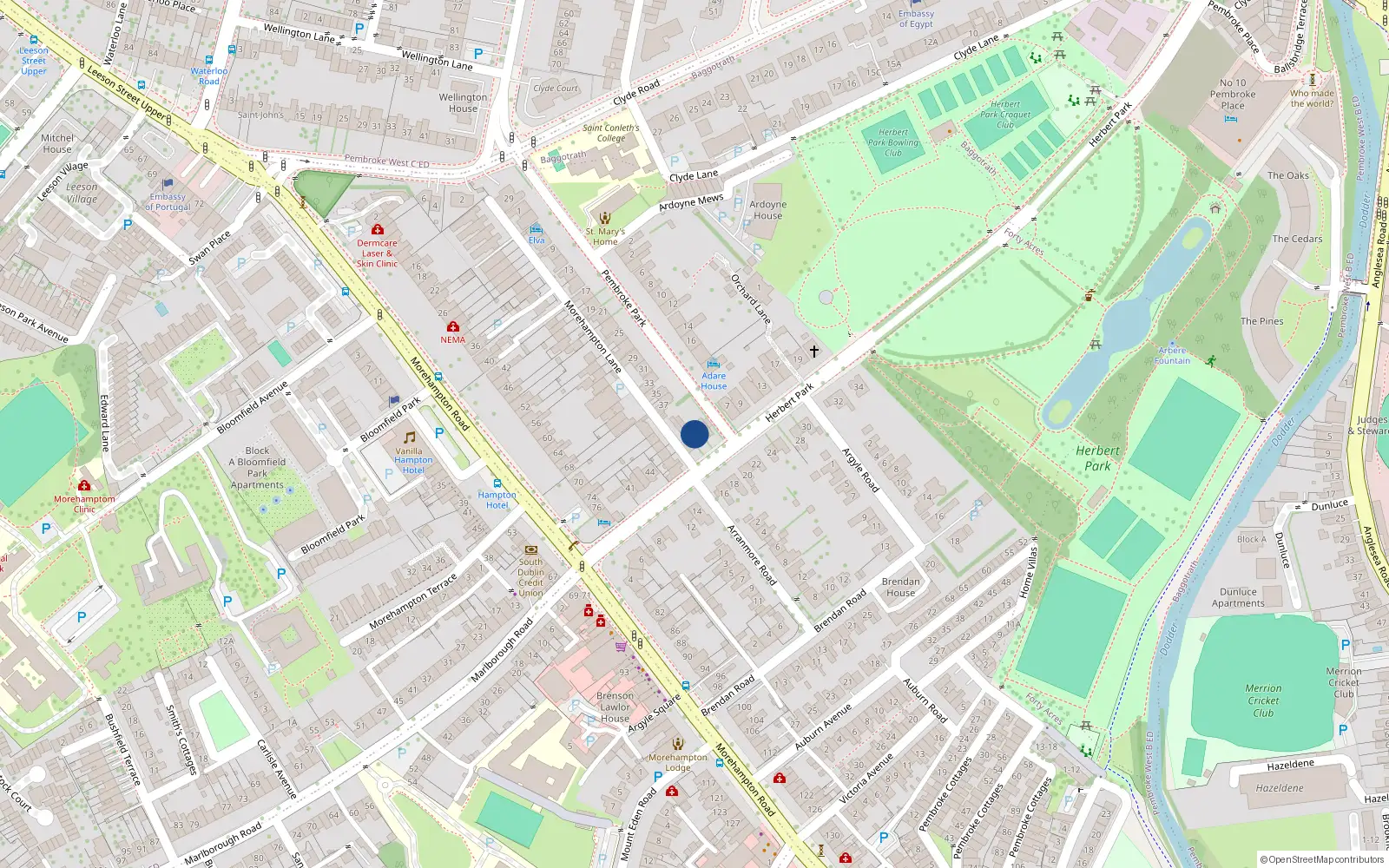 Overhead map showing the location of 3 Herbert Park, Dublin