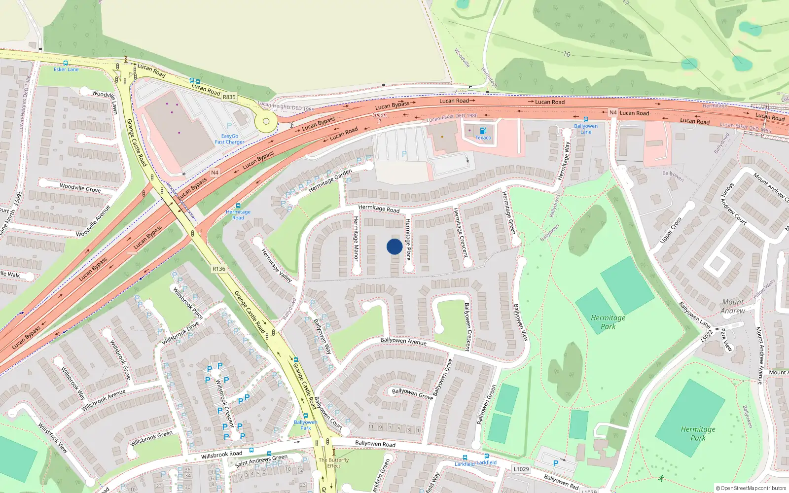 Overhead map showing the location of 3 Hermitage Place, Hermitage Park, Lucan