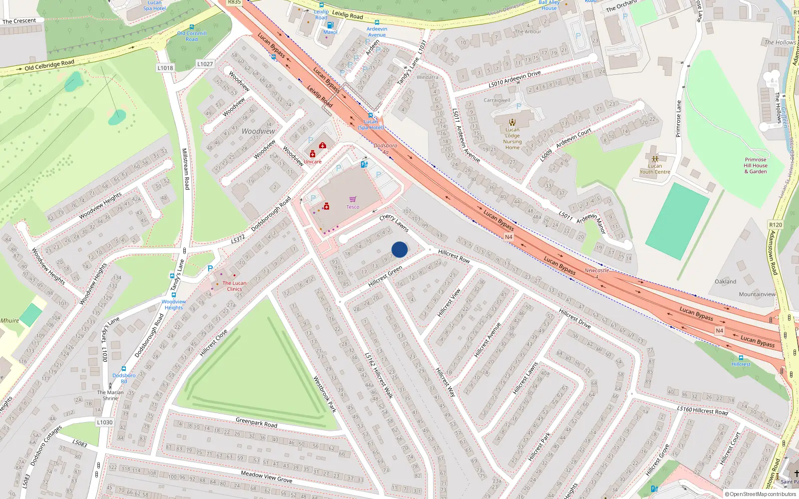 Overhead map showing the location of 3 Hillcrest Green, Lucan