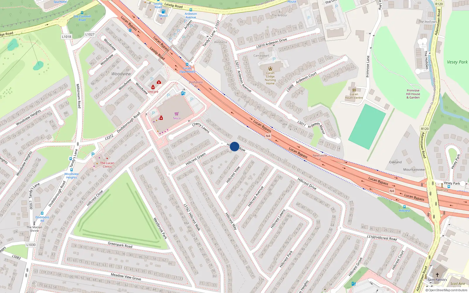 Overhead map showing the location of 3 Hillcrest Row, Lucan