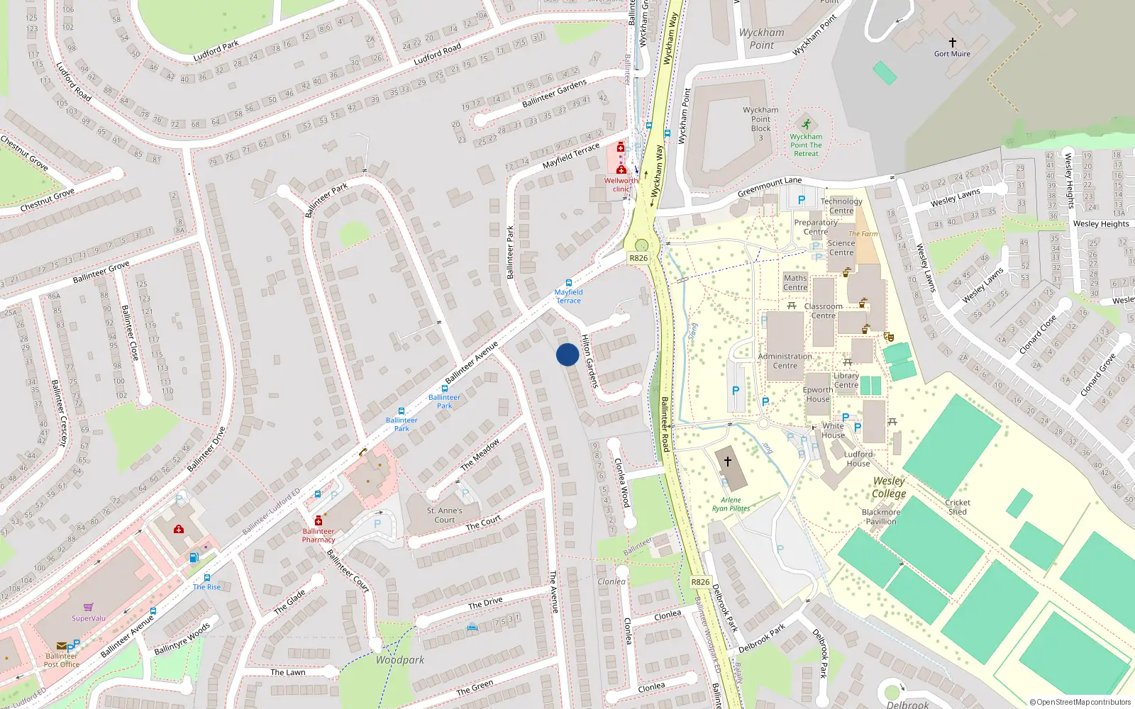 Overhead map showing the location of 3 Hilton Gardens, Dublin 16
