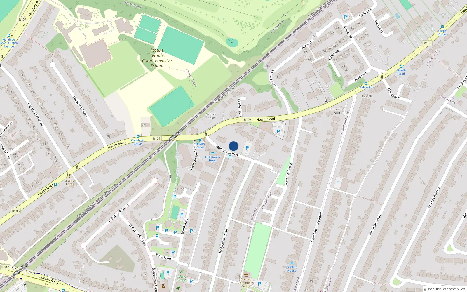 Overhead map showing the location of 3 Hollybrook Park, Dublin 3