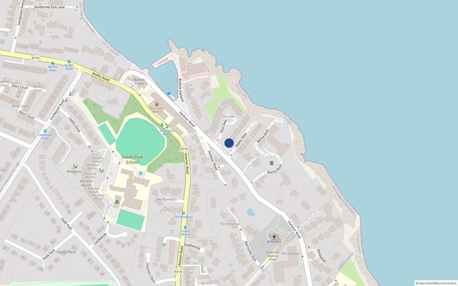 Overhead map showing the location of 3 Innisboffin, Bailey View, Dalkey