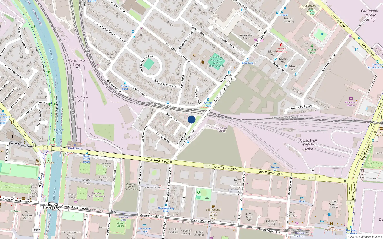 Overhead map showing the location of 3 Irvine Terrace, East Wall, Dublin 3