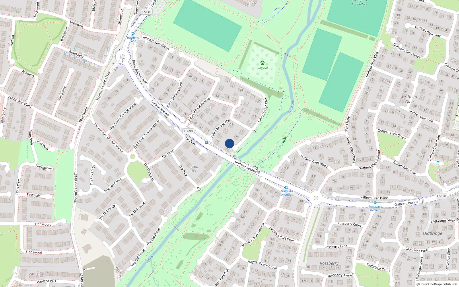 Overhead map showing the location of 3 Johnsbridge Park, Lucan