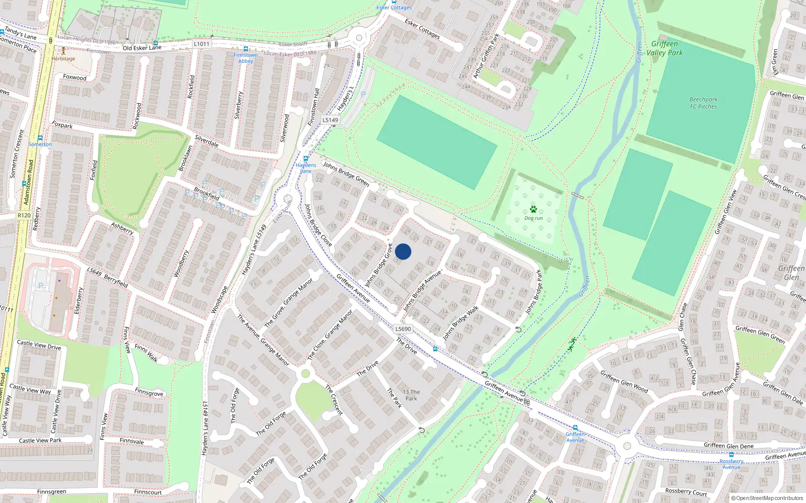 Overhead map showing the location of 3 Johnsbridge Grove, Lucan