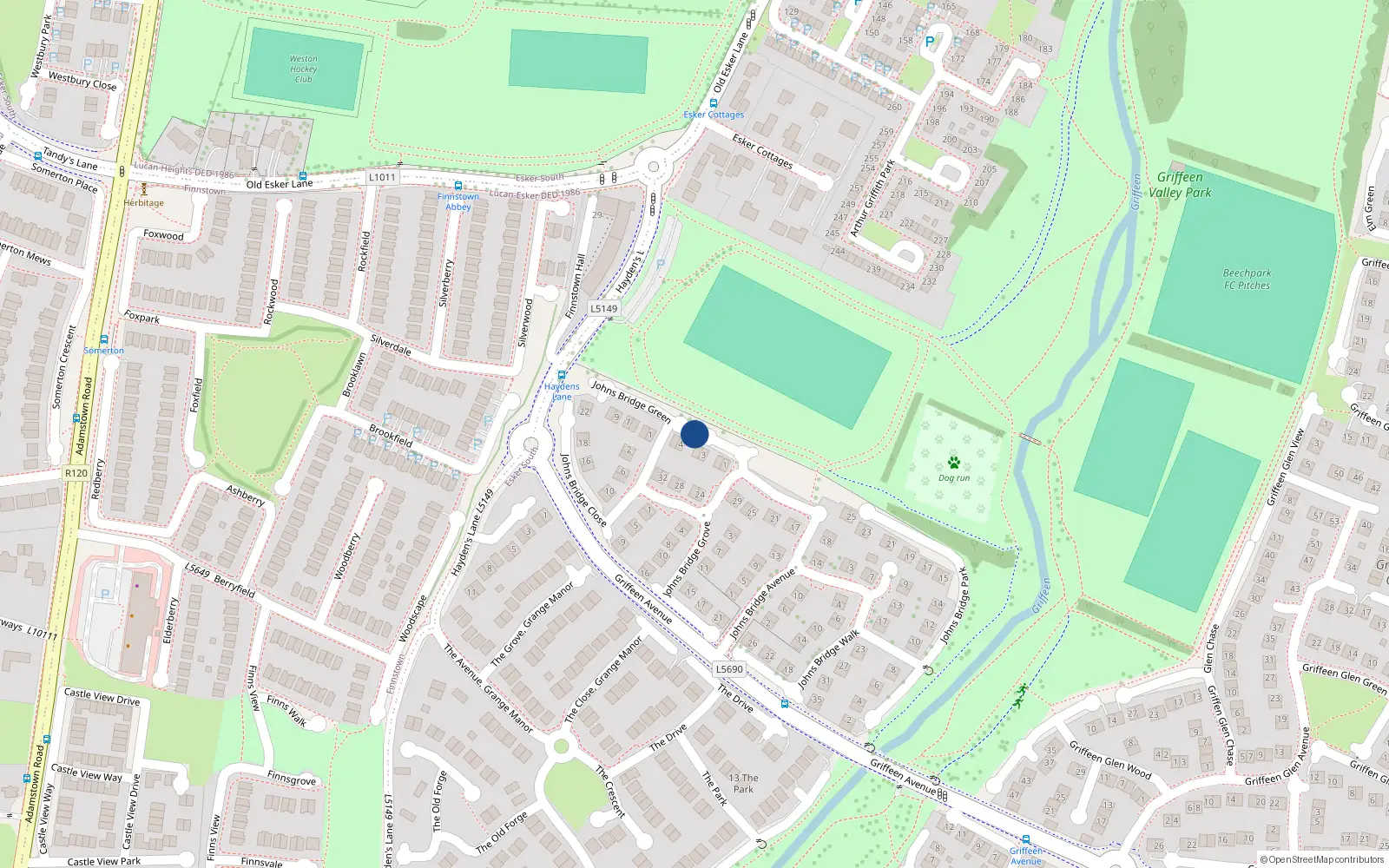 Overhead map showing the location of 3 Johnsbridge Meadows, Lucan