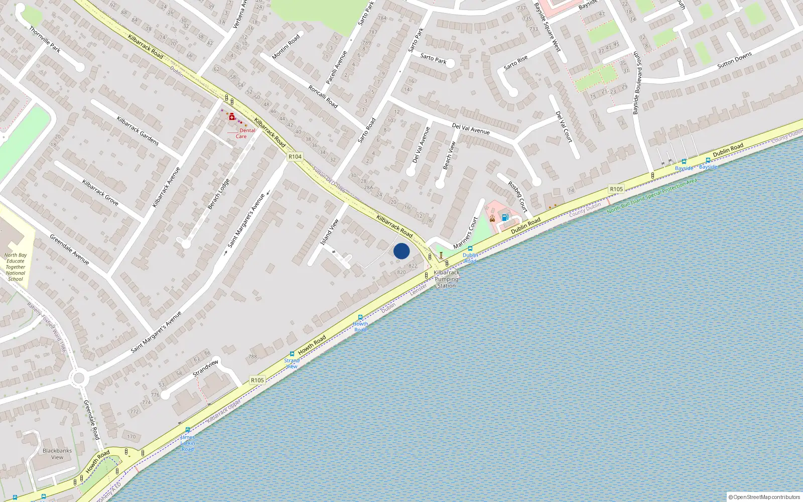 Overhead map showing the location of 3 Kilbarrack Road, Raheny, Dublin 5