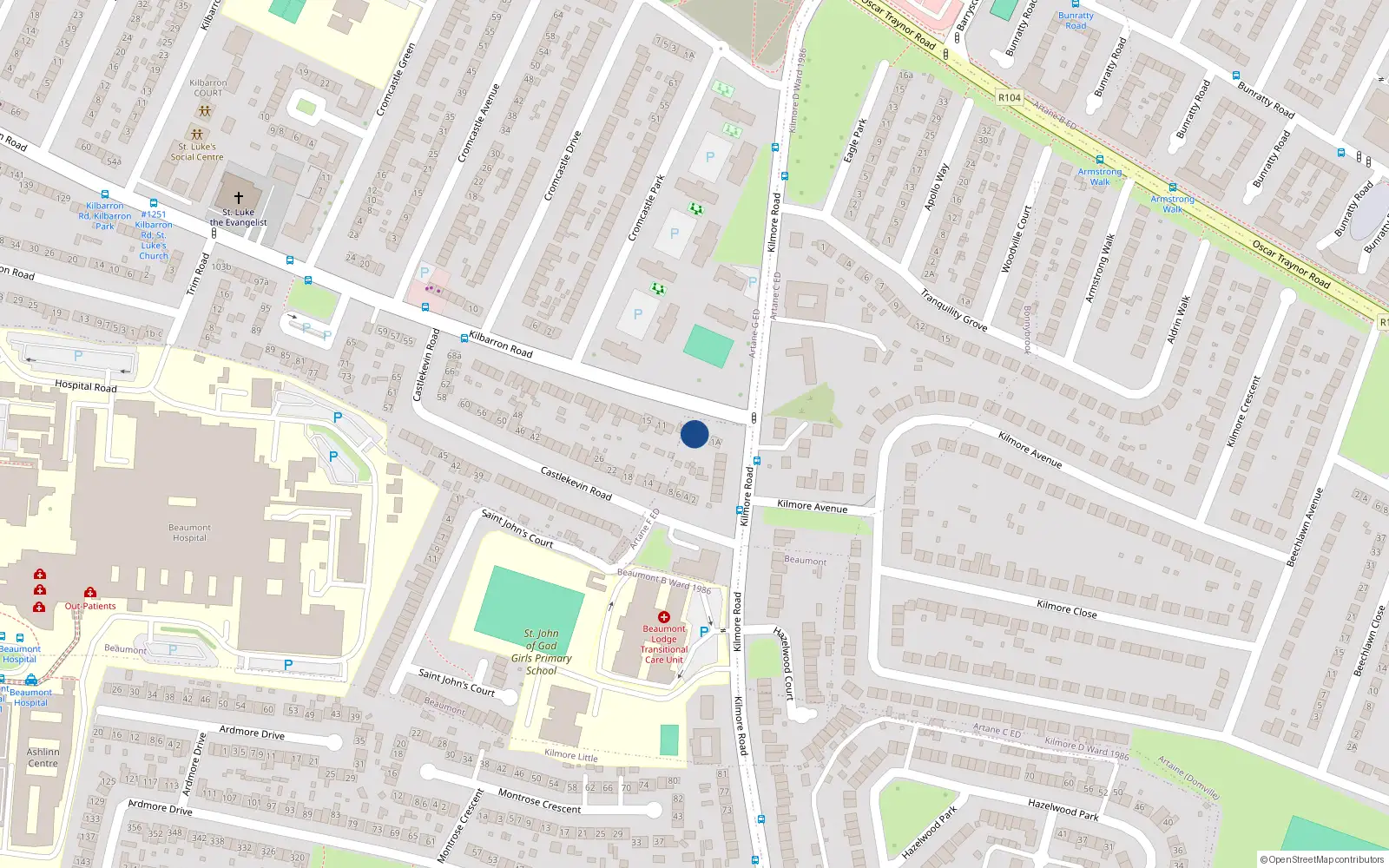 Overhead map showing the location of 3 Kilbarron Road, Coolock, Dublin 5